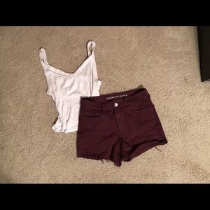 Maroon High Waisted American Eagle Shorts